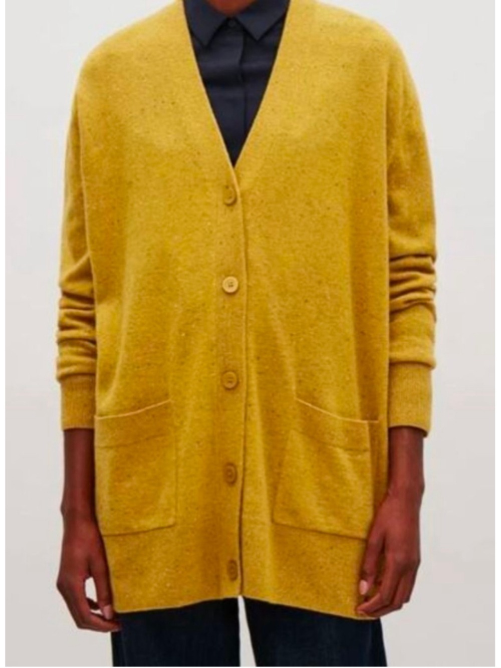 COS Speckled Oversized Cardigan Wool Mustard Yellow Size M